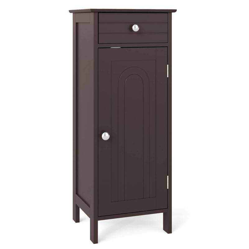 Costway Bathroom Floor Cabinet Storage Organizer Free-Standing with - See details - Brown