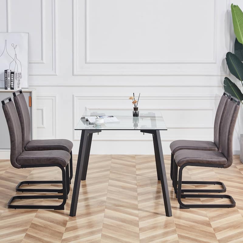 4 Pc Dining Chairs, PU Leather/ Fabric Padded Seat Living Room Chair
