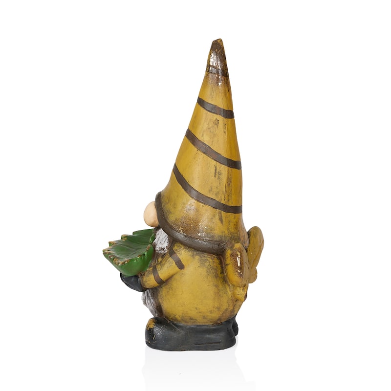 Vintage Gnome Holding Leaf w/ Striped Yellow Hat