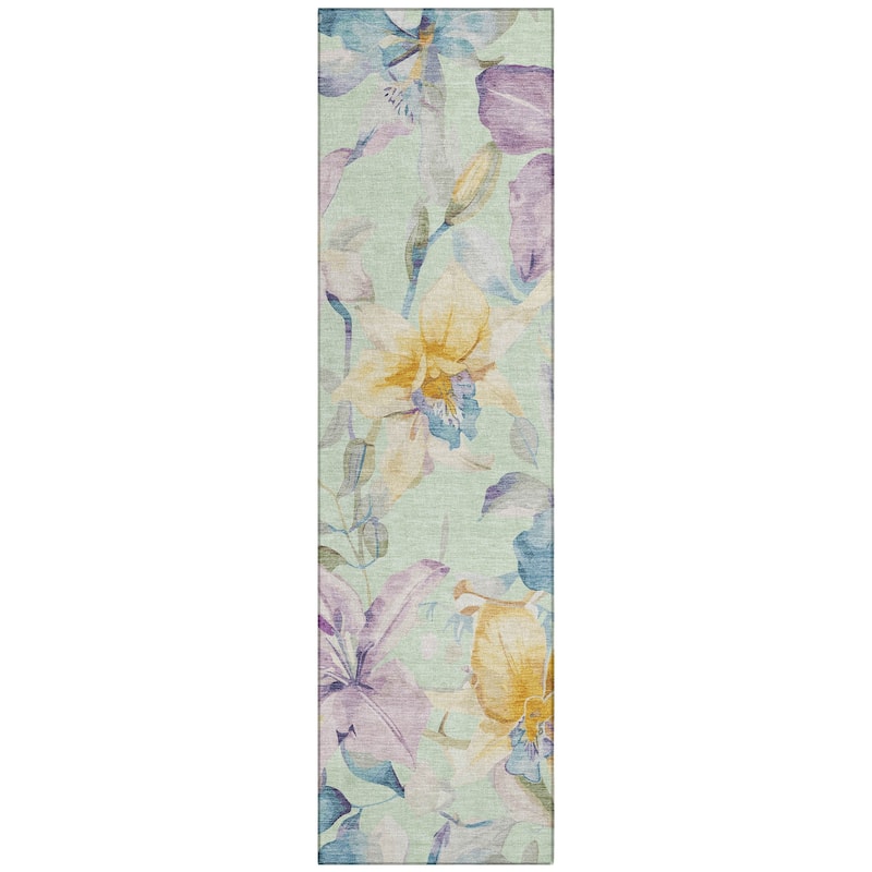 Machine Washable Indoor/ Outdoor Modern Floral Chantille Rug