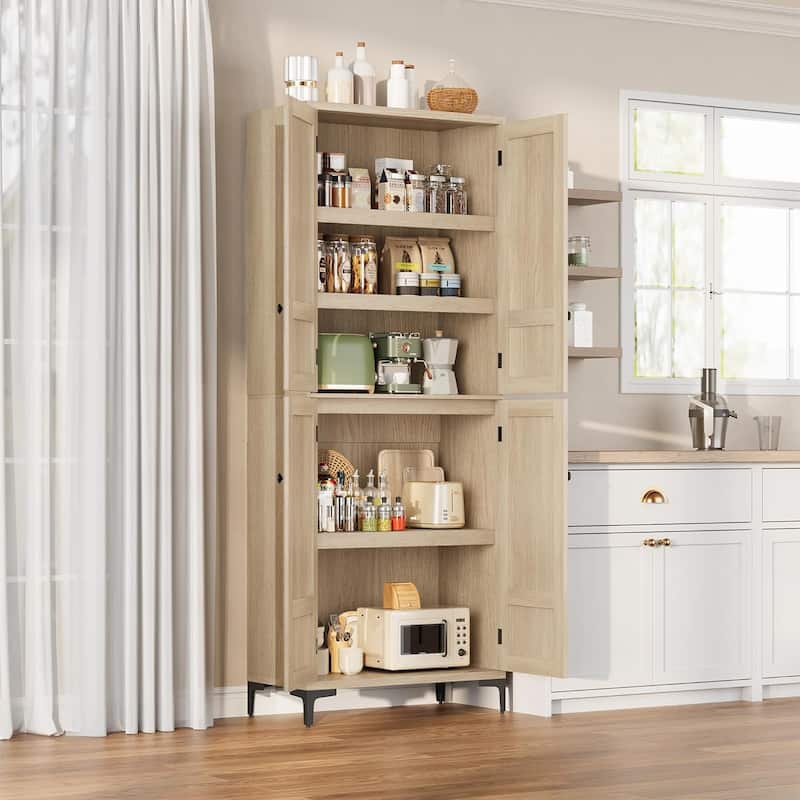 71 Inch Tall Storage Cabinet, 5 - Tier Kitchen Pantry Cabinet - Yellow