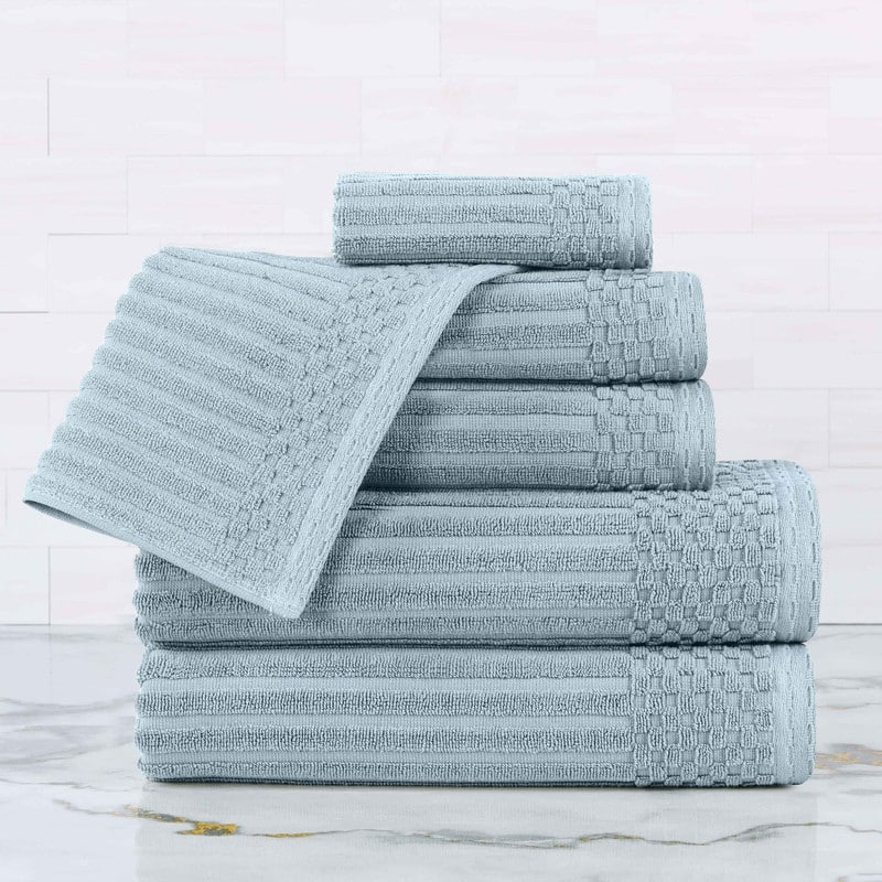Superior Soho Ribbed Cotton 6-Piece Assorted Towel Set - Slate Blue