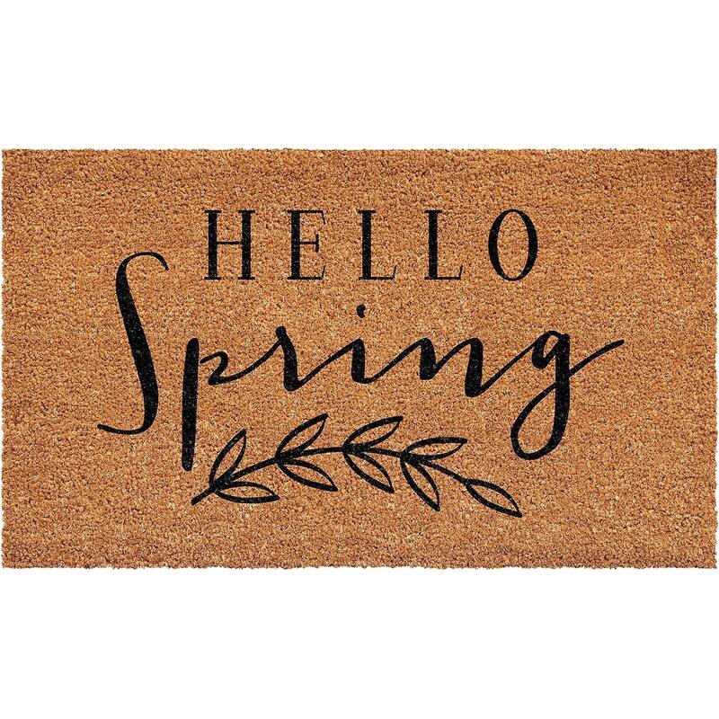 HomeRoots 24" X 48" Brown And Black Hello Spring Outdoor Coir Door Mat - 24.00' X '48.00