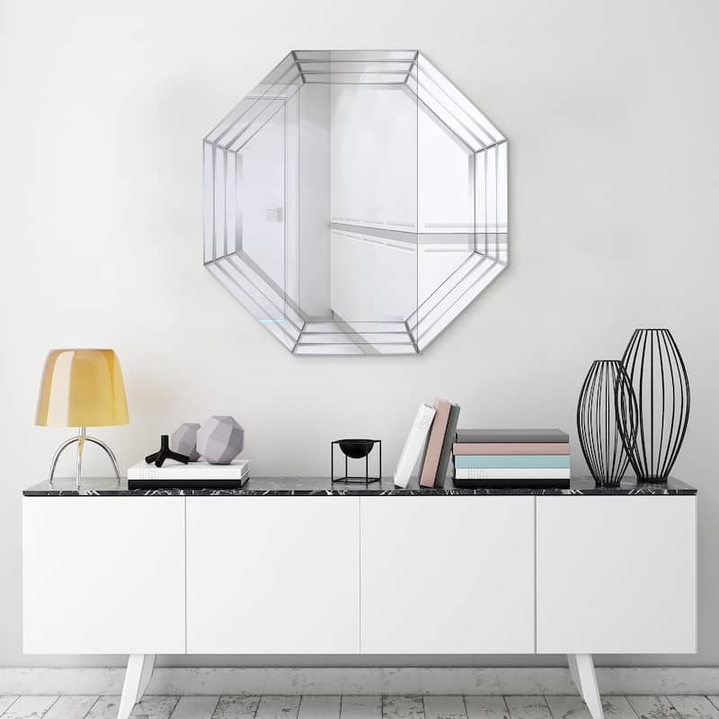 Multi-Faceted Framed Octagon Wall Mirror, Ready to Hang, 32" x 32" - Clear - 32 x 32
