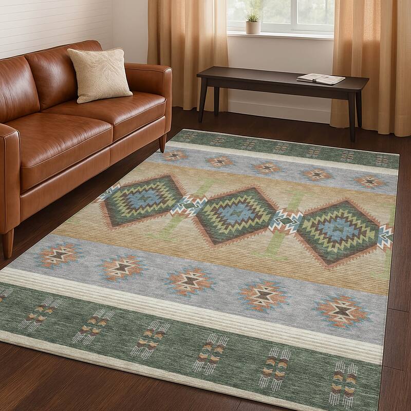 Machine Washable Indoor/ Outdoor Global Chennai Chantille Rug