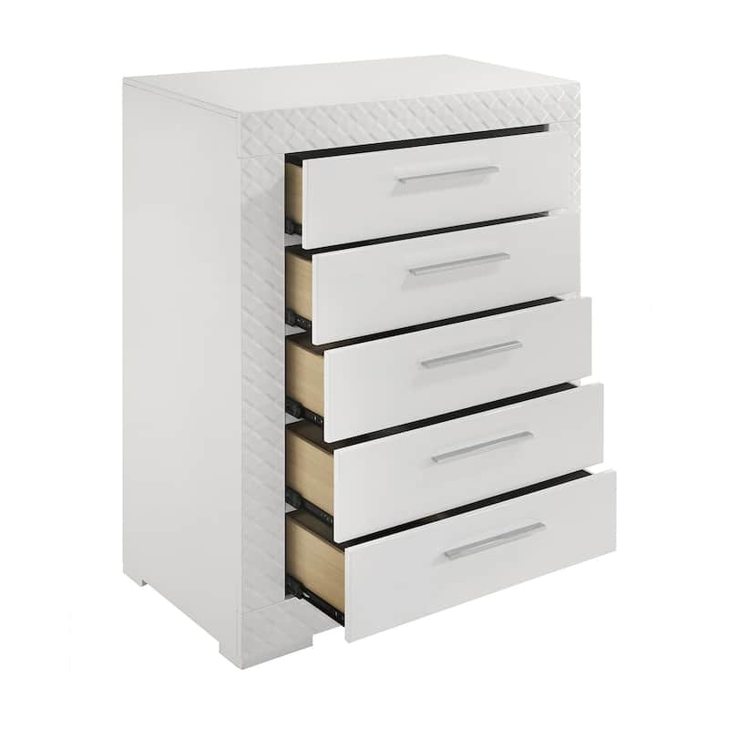 5 Drawers Wooden Chest in White High Gloss