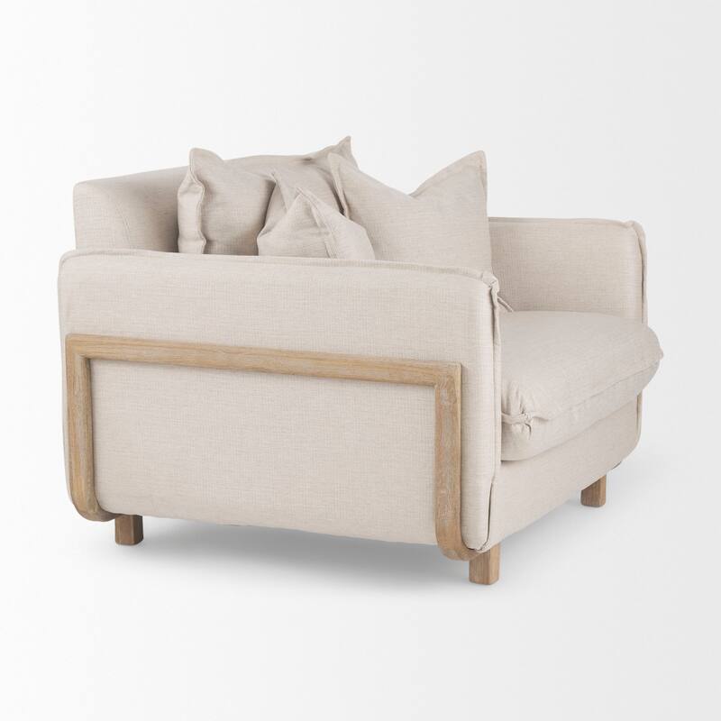 Roy II Beige Fabric w/ Light Brown Solid Wood Frame Arm Chair - 43.3"W x 41.7"D x 33"H