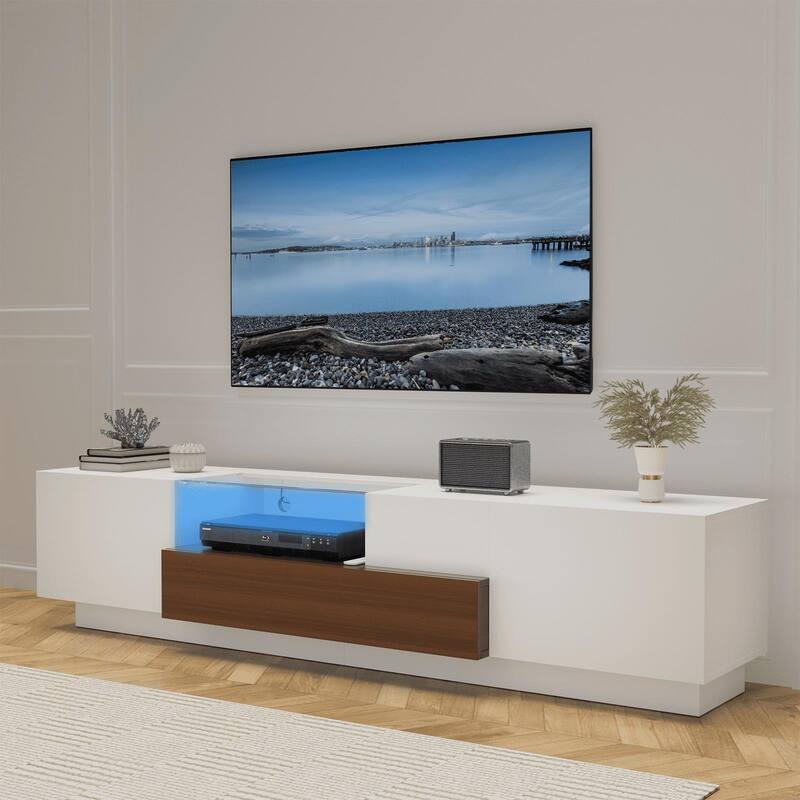 Gymojoy 70" Modern LED TV Stand for 55-75 Inch TV, Entertainment Center with Shelves, TV Console with Remote Control RGB Lights.