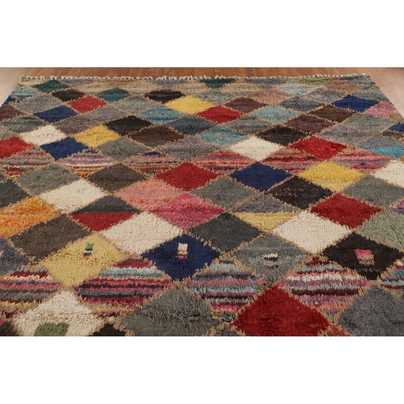 Checkered Geometric Moroccan Oriental Area Rug Handmade Wool Carpet - 9'1" x 12'8"