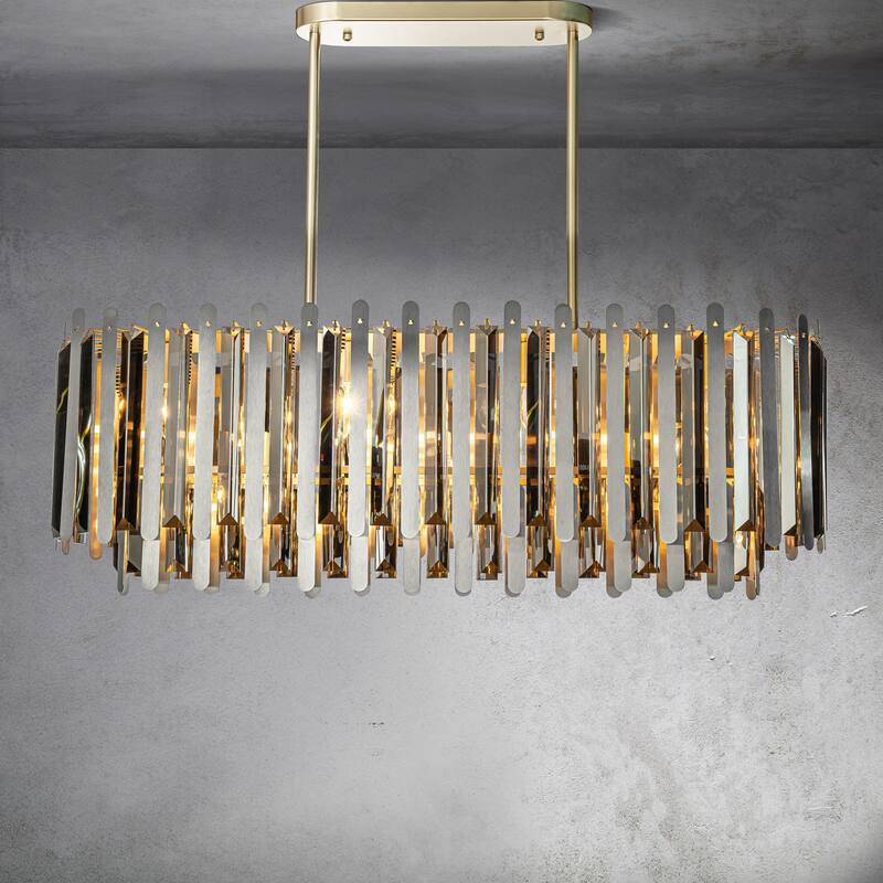 CraftHome 7-Light Luxury Tiered Soft Gold Stainless Steel Chandelier with Smoked Crystal Accents - Soft Gold