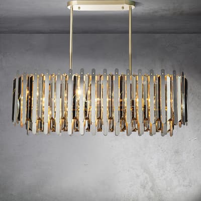 CraftHome 7-Light Luxury Tiered Soft Gold Stainless Steel Chandelier with Smoked Crystal Accents - Soft Gold