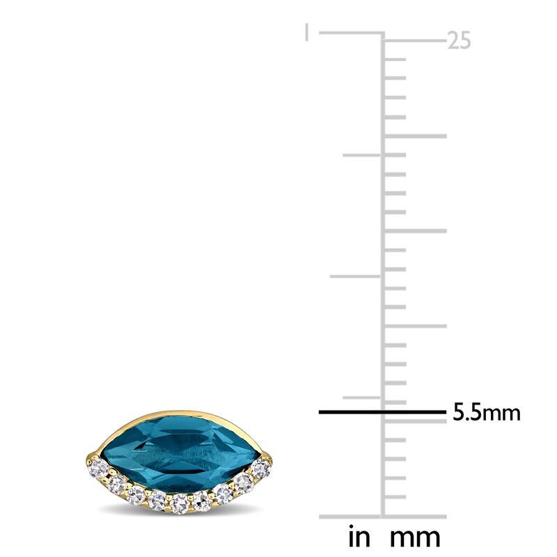 Miadora 1 1/4ct TGW London Blue Topaz and 1/10ct TW Diamond Stud Earrings 14k Yellow Gold