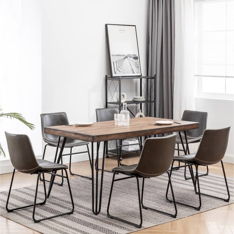 7-Piece Industrial Retro Dining Table and Chair Sets with Metal Legs and Rubber Footpads for Lofts Kitchens Dining Rooms