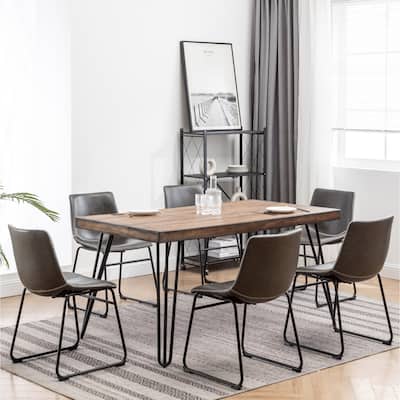 7 Pieces Rubberwood Rectangular Dining Furniture Set with 6 Chairs