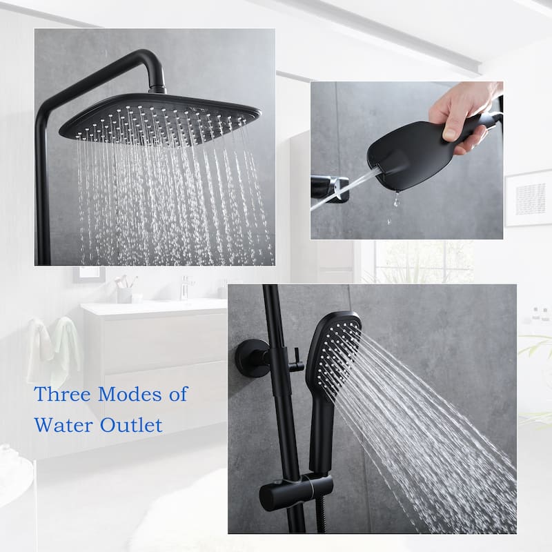 3-Way Thermostatic Complete Rain Shower System Black Wall Exposed Install with Rough-in Valve