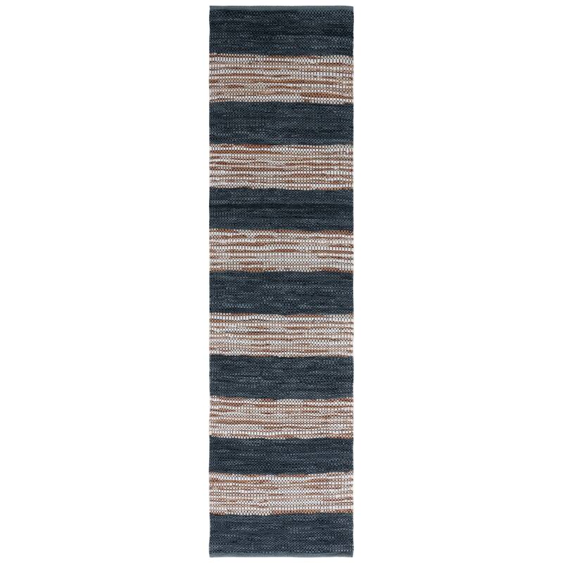 SAFAVIEH Handmade Vintage Leather Meghan Modern & Contemporary Leather - 2' 3" x 9' - Dark Grey/Natural - Runner