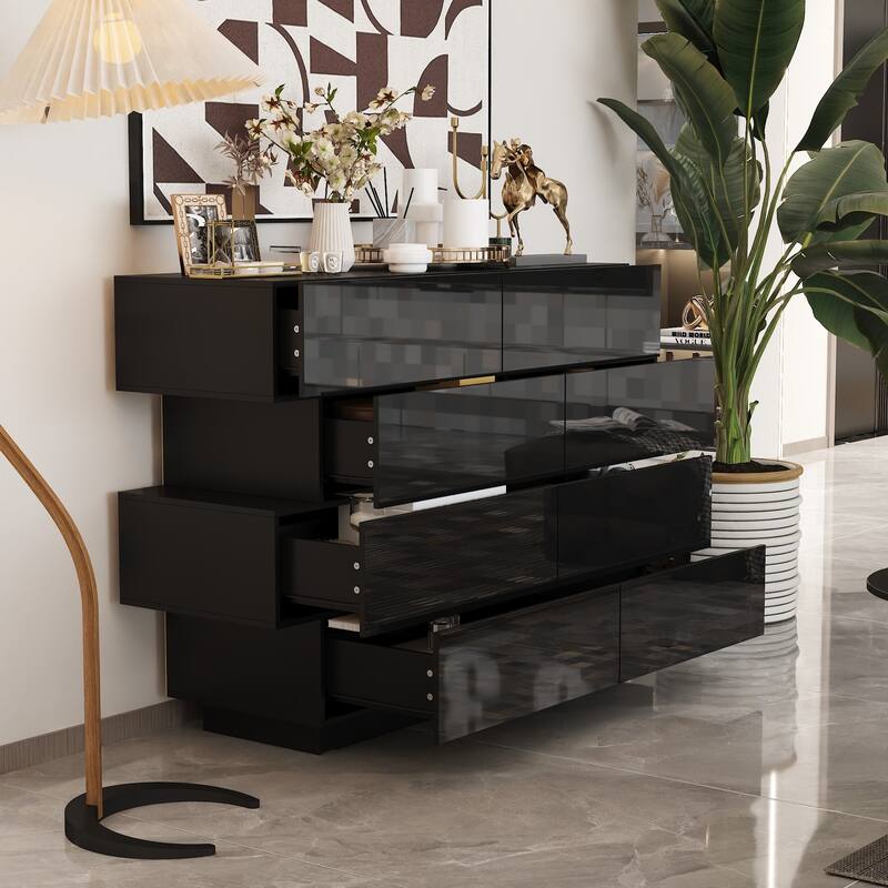 High Gloss White Eight-Drawer Dresser with Modern Design and Storage Chest