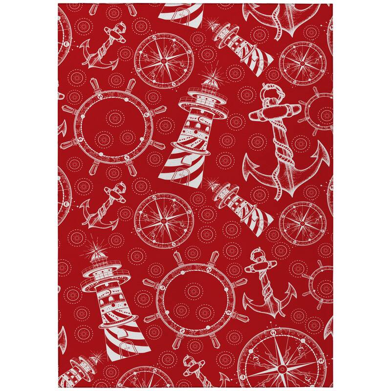 Indoor/Outdoor Harpswell Lighthouse Washable Rug - 9' x 12' - Red