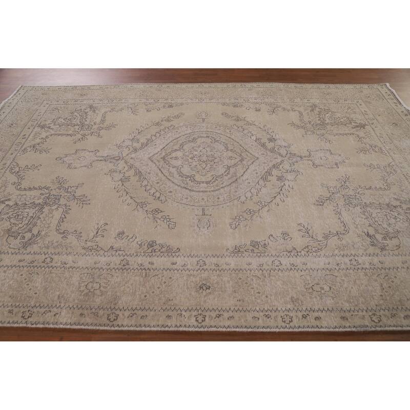 Antique Distressed Tabriz Persian Area Rug Hand-knotted Wool Carpet - 6'7" x 9'8"