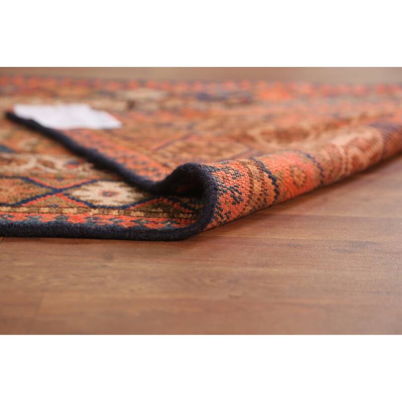 Hand Knotted Oriental 100% Wool Carpet Traditional Geometric Oranges & Rust Lori Runner Rug - 14' 9'' X 2' 10''