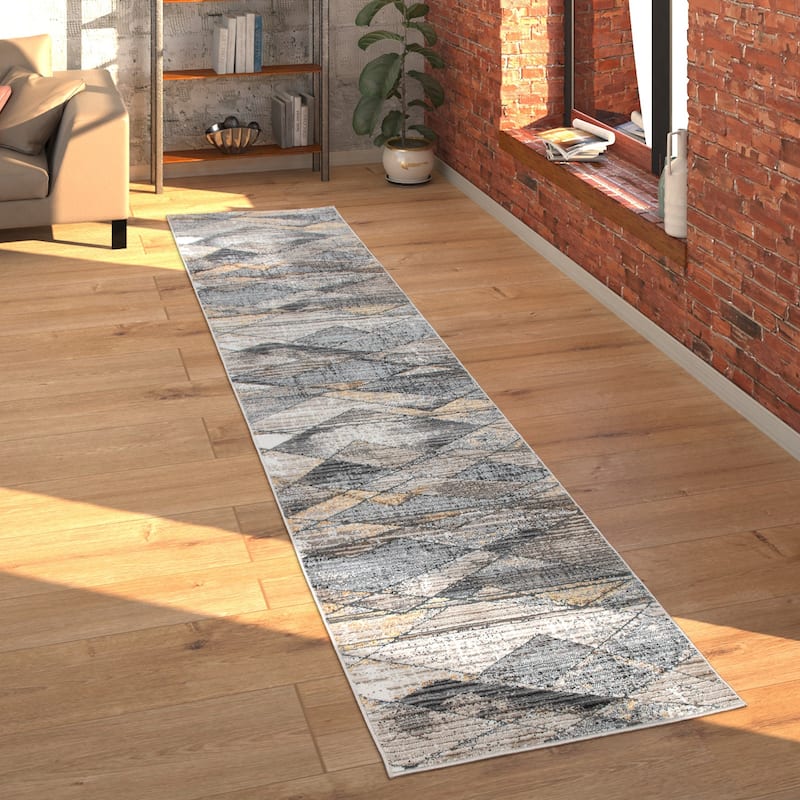 Modern Rug For Living Room, Abstract Design 3D Effect In Grey Yellow
