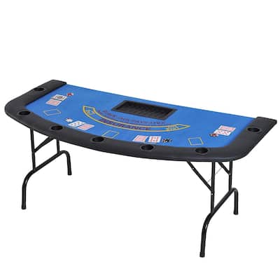 HomCom 72" 7 Player Foldable Half Poker Table - Blue/Black