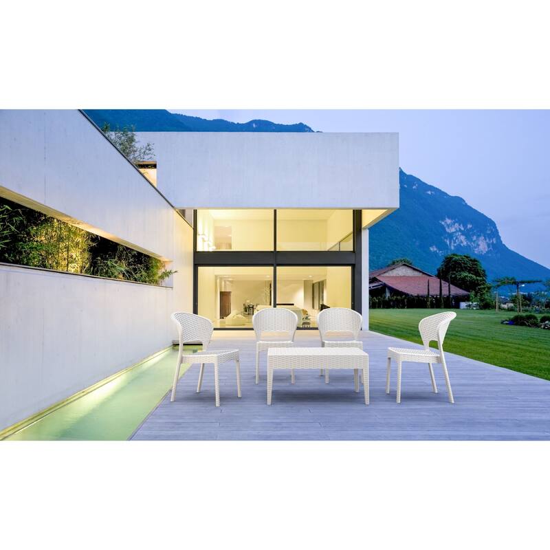 36" White Outdoor Patio Wickerlook Rectangular Coffee Table