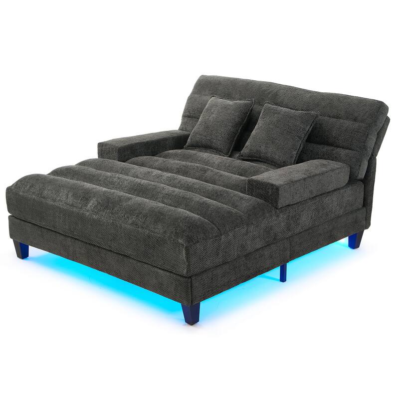 Modern Chaise Lounge Sofa 57.1" Sofa Bed Chenille Upholstered Lounge Sofa Chair
