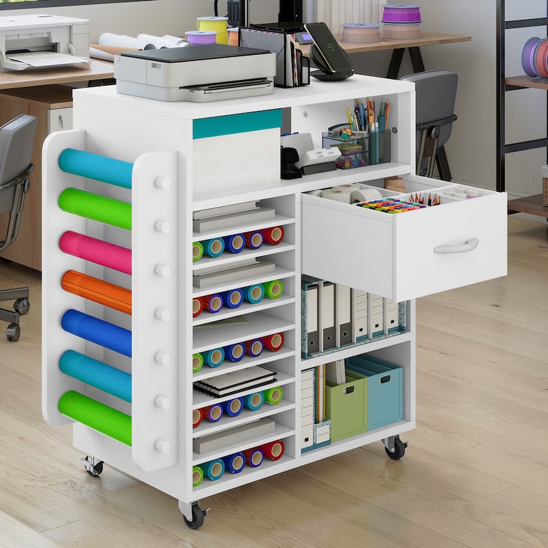 Moasis Craft Organizer Storage Cart with Power Outlet And Adjustable Shelves
