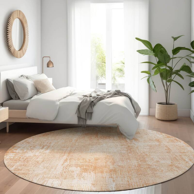 Machine Washable Indoor/ Outdoor Chantille Boho Abstract Rug - Coral - 8' x 8'