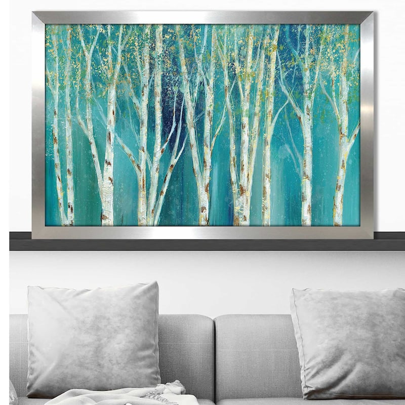 "Birch on Blue (Horizontal)" by Nan Print on Acrylic