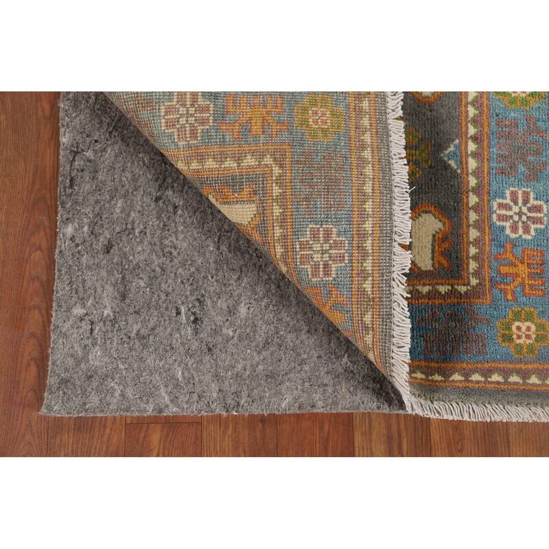 Gray Geometric Kazak Oriental Runner Rug Handmade Grey Wool Carpet - 2'1" x 10'1"