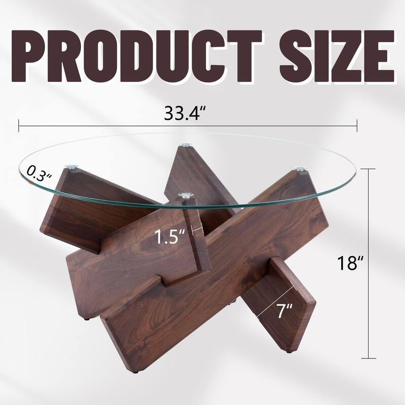 Round glass coffee table, 33.4 "modern design unique coffee table.