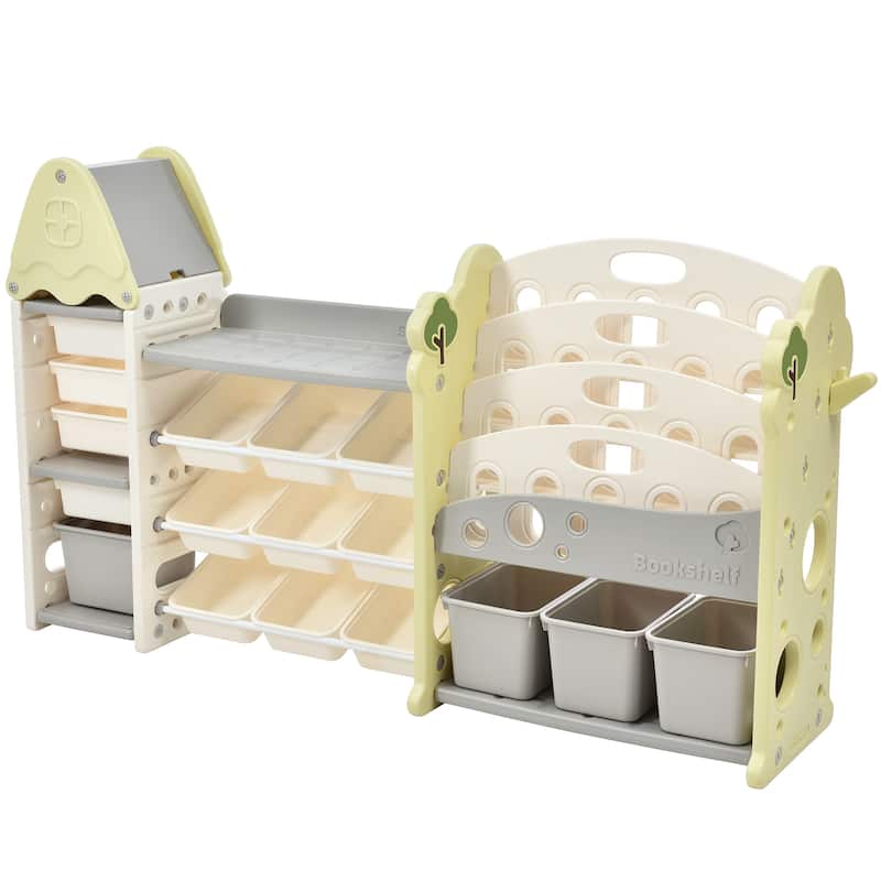 Roomfitters Bookshelf Organizer with 17 Bins and 5 Shelves, Multi Functional Storage Cabinet for Home