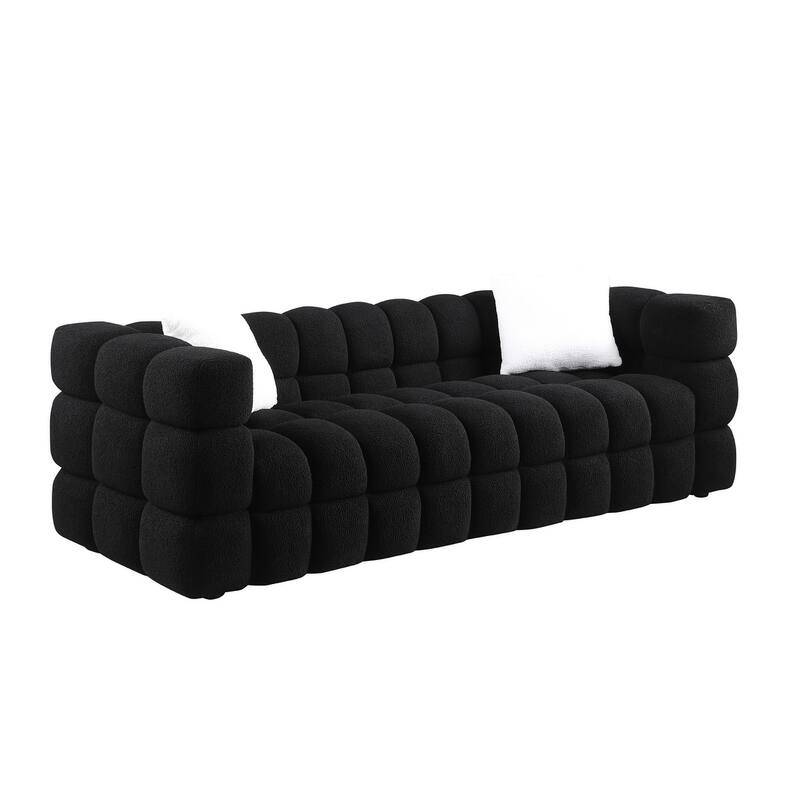 84.3" Boucle Marshmallow Sofa - 3-Seater with 35.8" Deep Seat, Ergonomic Design for US Homes and 2 Pillows