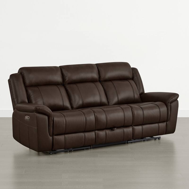 Spruce & Spring Genuine Leather Power Reclining Sofa with Optional Console & Flip-Down Table