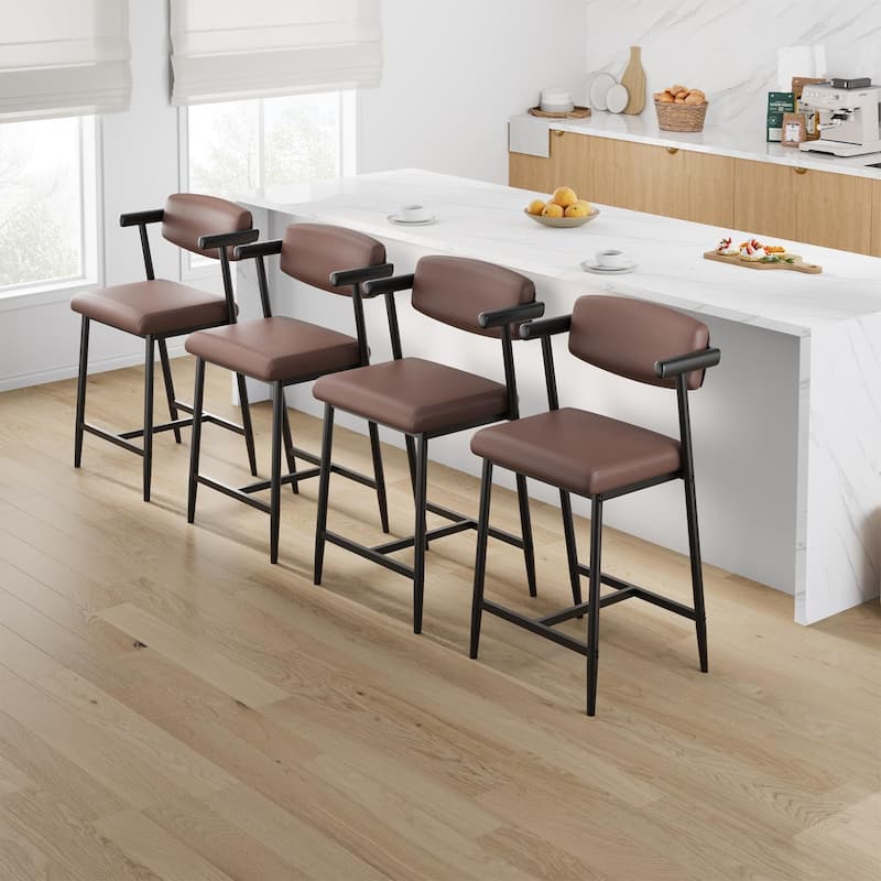 26" Counter Height Bar Stools Set of 2/4 with Arms, 2PCS/4PCS Modern Bar Stools Set with Back & Upholstered Wider Seat