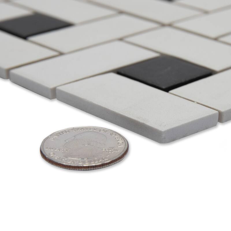 Merola Tile Gotham Spiral Unglazed White with Black Dot 11-3/4" x 11-3/4" Porcelain Floor and Wall Tile