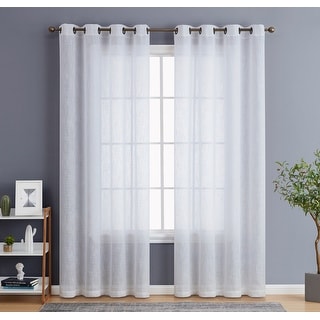 HLC.me Abbey Faux Linen Textured Semi Sheer Privacy Light Filtering Transparent Window Grommet Curtain Panels, Pair