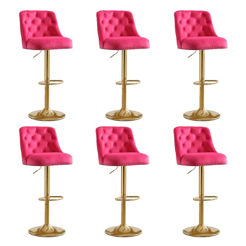 HOMYKA 360 Degrees Swivel Velvet Bar Chair With Adjustable Height Set of 6 - Magenta