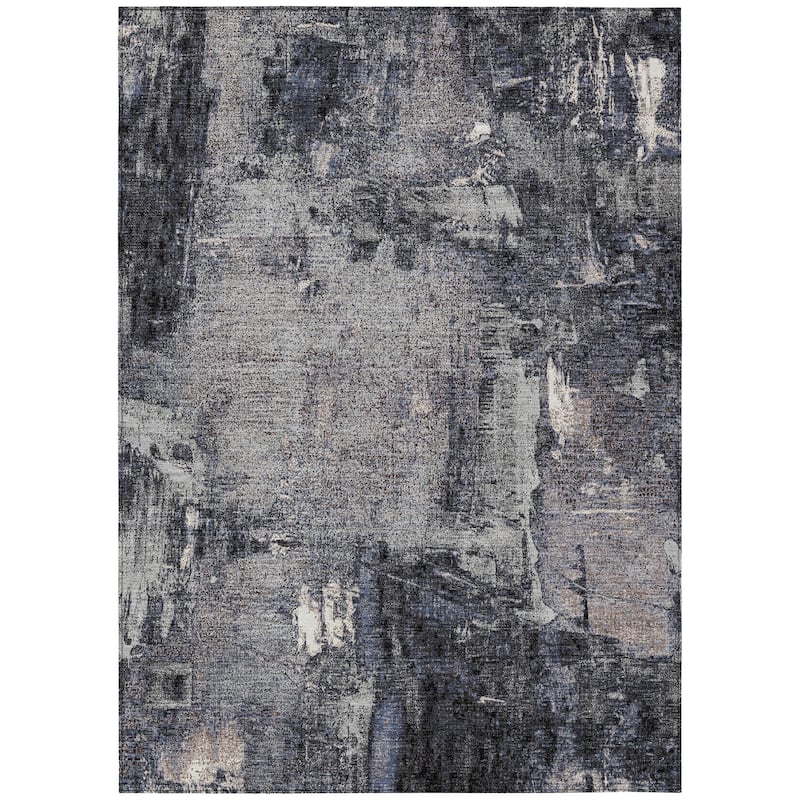 Machine Washable Indoor/ Outdoor Abstract Imprints Chantille Rug
