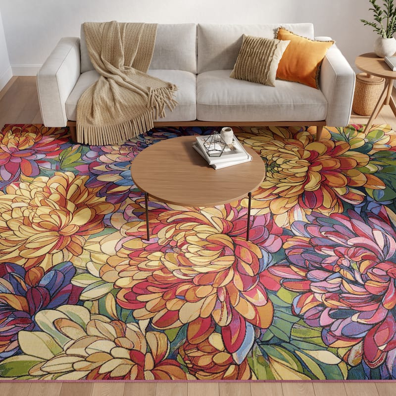 Nourison Color Splash Indoor/Outdoor Multicolored Floral Area Rug