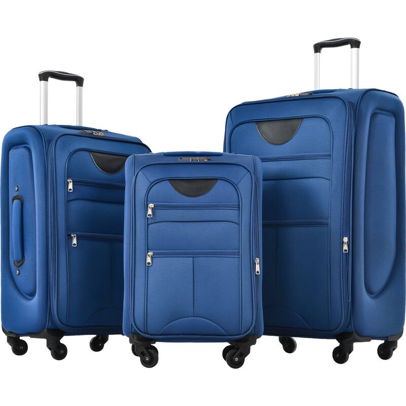 Merax 3 Piece Set Softside Luggage Sets with Spinner Wheels, Expandable Softshell Suitcase Set with Telescopic Handle - Blue