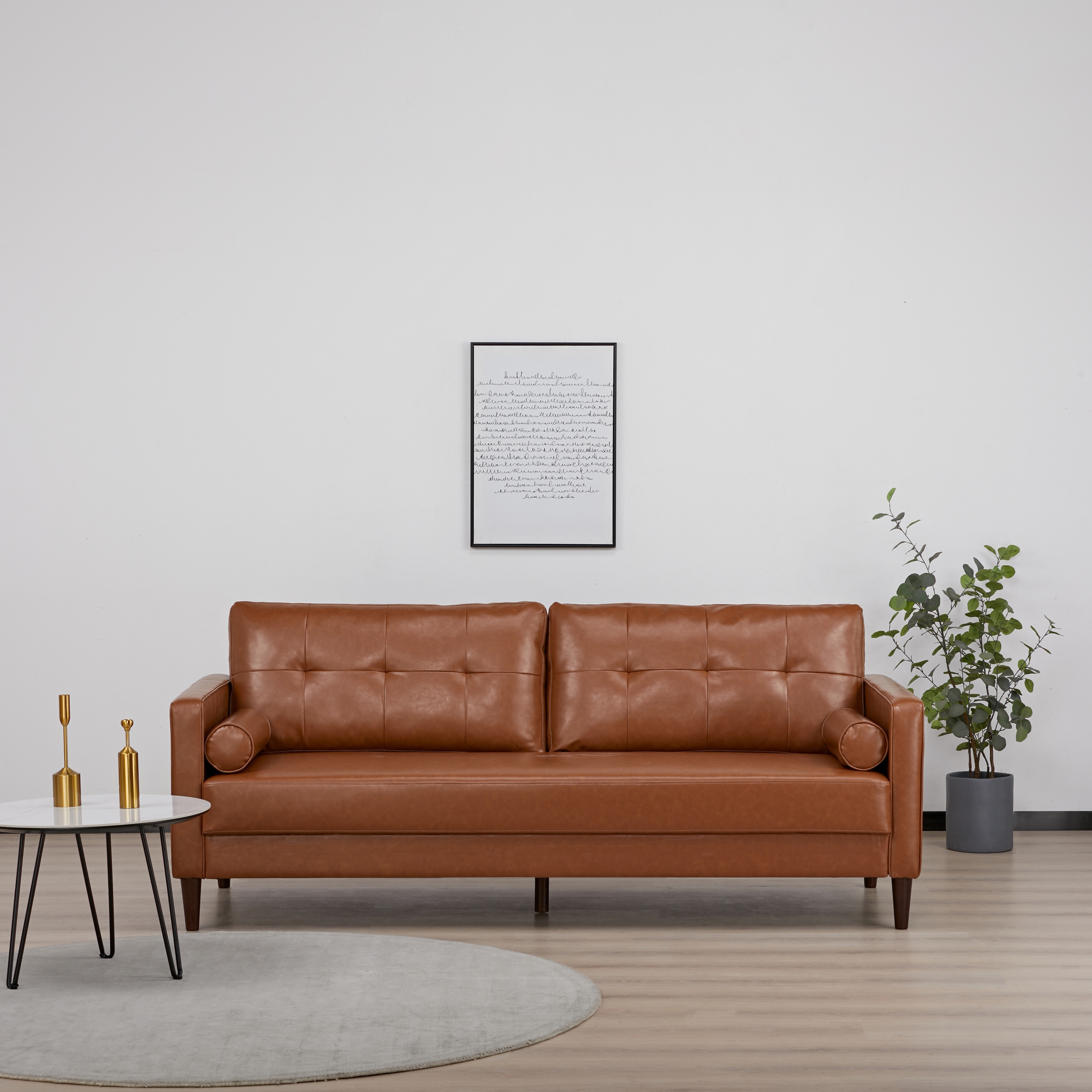 Artdeco Home - Anza 3-Seater Faux Leather Sofa - Overstock - 39570359