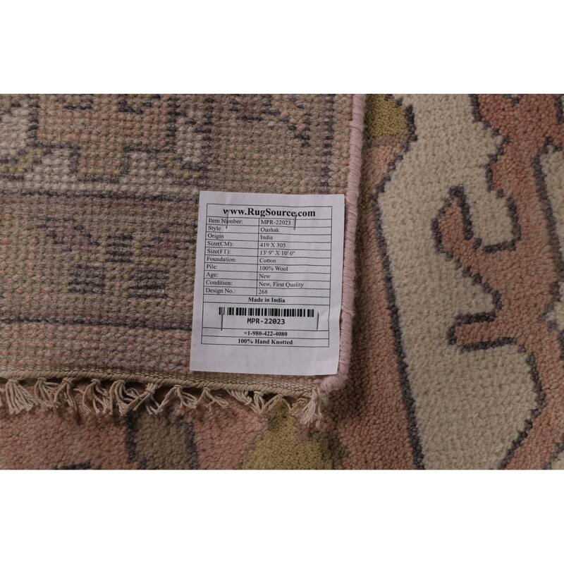 Pink & Ivory Oushak Oriental Large Area Rug Hand-Knotted Wool Carpet - 10'0" x 13'9"