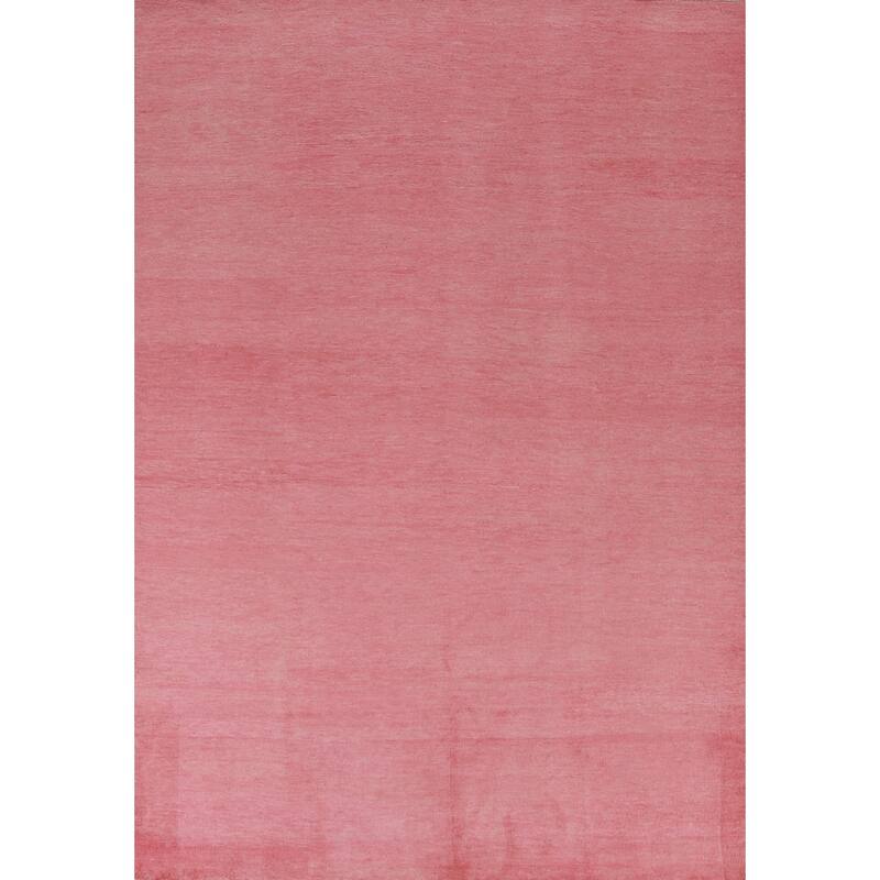 Hand Knotted Oriental 100% Wool Carpet Modern Solid Pink Gabbeh Area Rug - 9' 2'' X 6' 2''