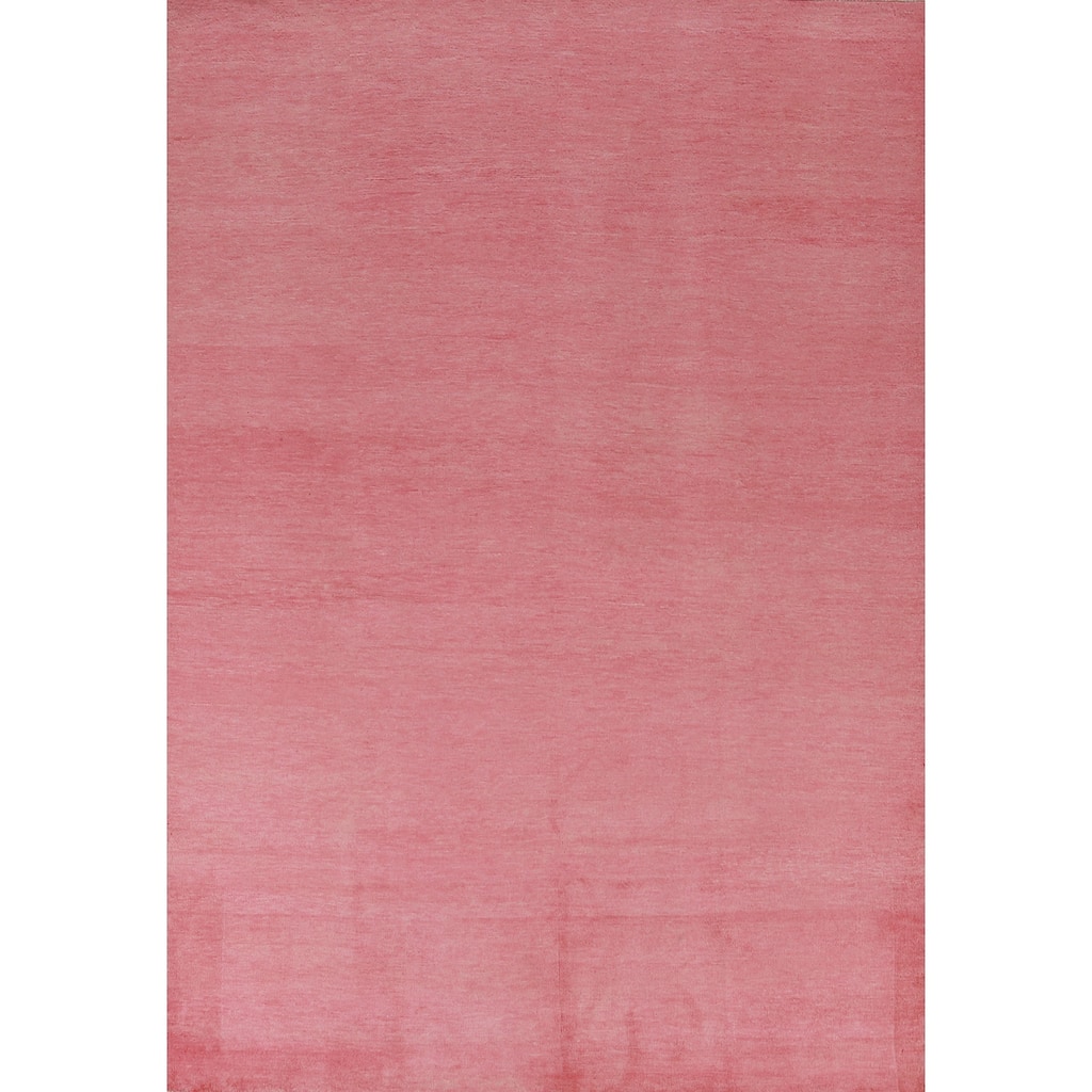 Hand Knotted Oriental 100% Wool Carpet Modern Solid Pink Gabbeh Area Rug - 9' 2'' X 6' 2''