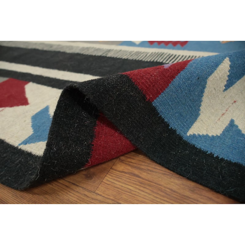 Hand Woven Oriental 100% Wool Carpet Southwestern Tribal Black Kilim Area Rug - 9' 11'' X 8' 6''
