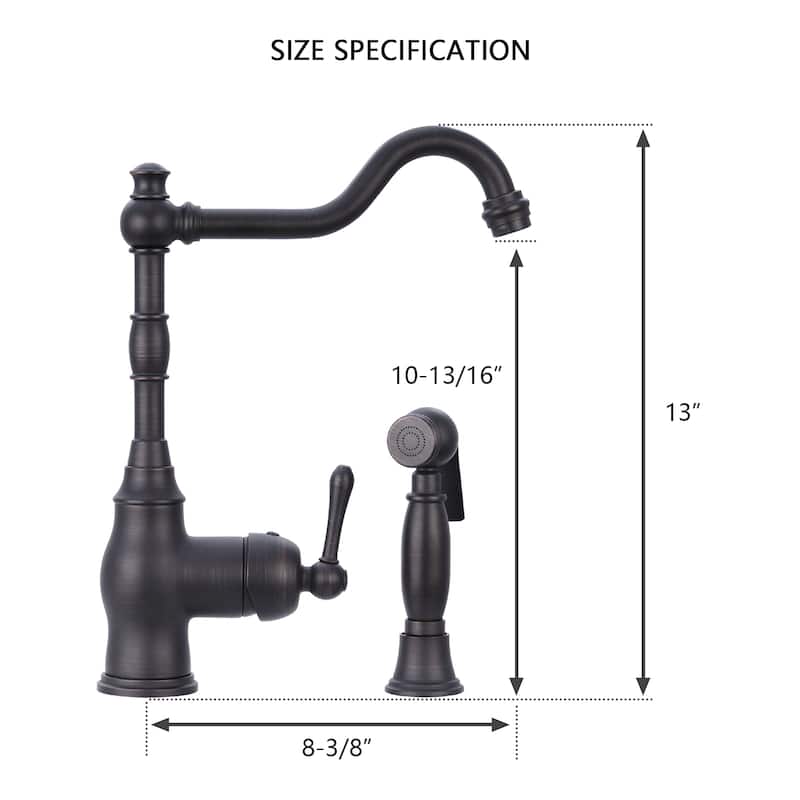 One-Handle Copper Widespread Kitchen Faucet with Side Sprayer