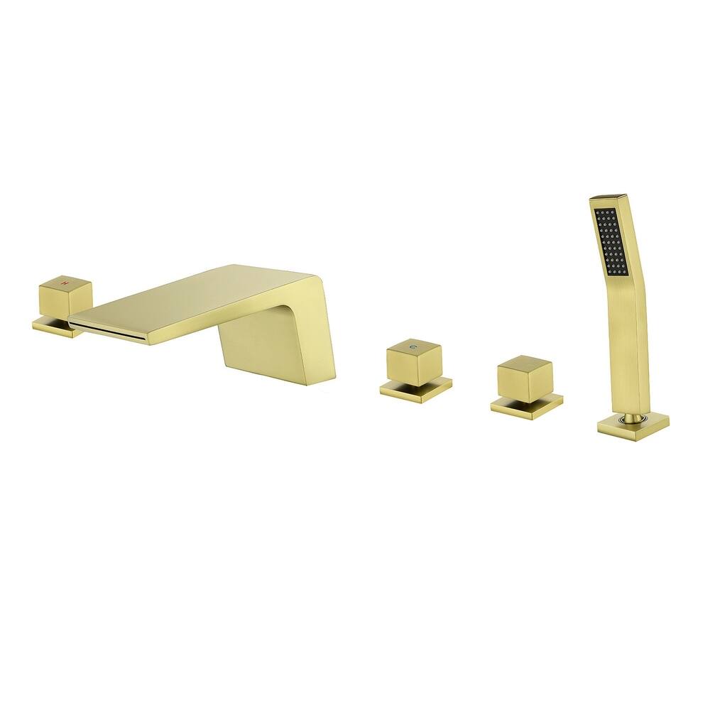 Deck Mount Waterfall Tub Faucet With Hand Shower Brass Roman Bathtub Faucet Modern Tub Filler With Sprayer